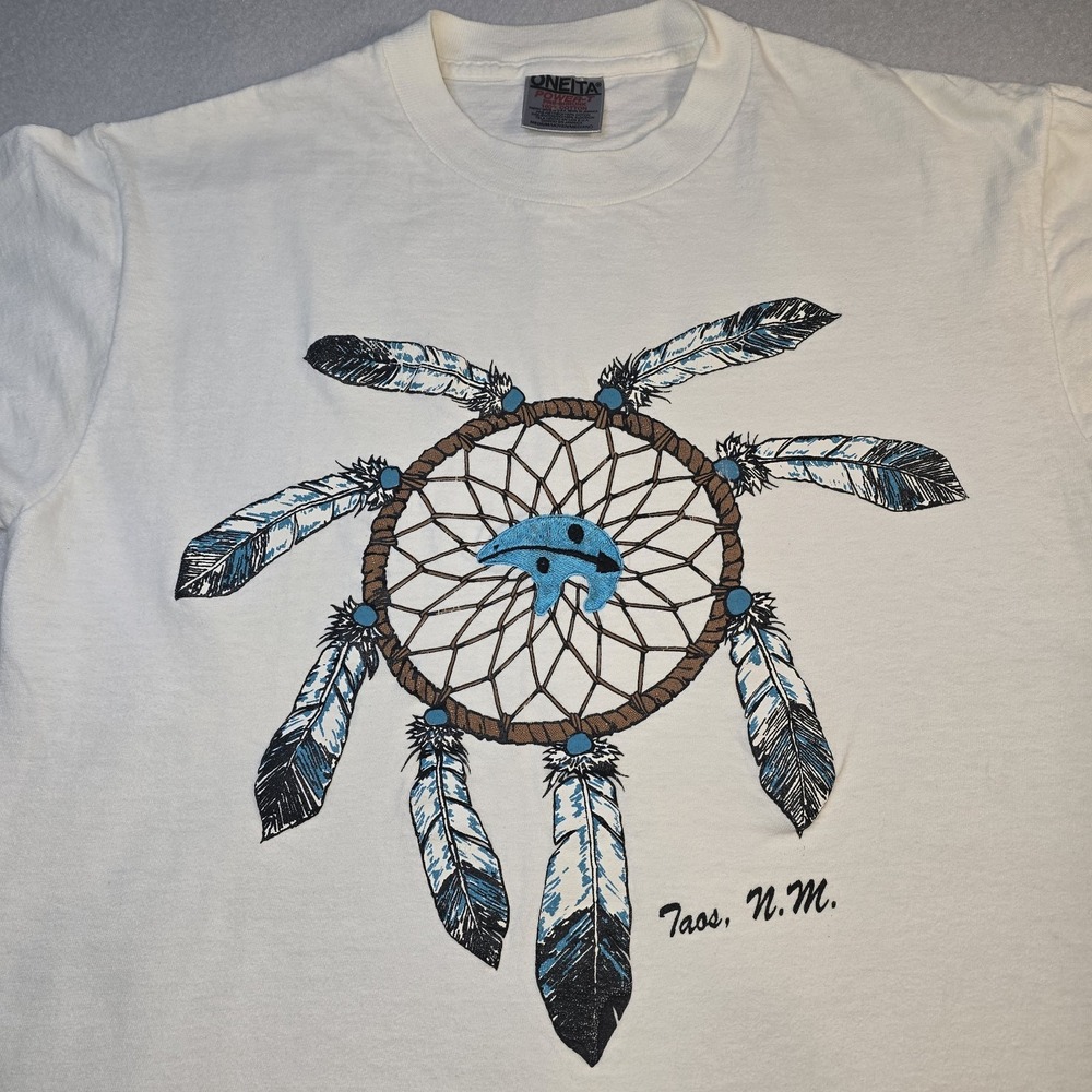 Vintage 90s Taos NM Dreamcatcher Bear‎ T-Shirt Oneita Power-T Single Stitch Med